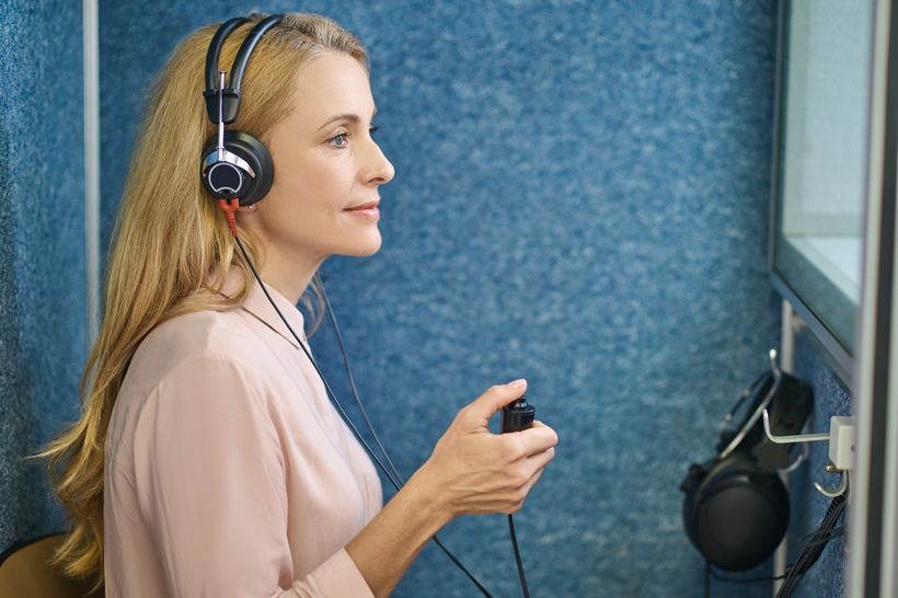 Medewerker tijdens een gesprek op het werk